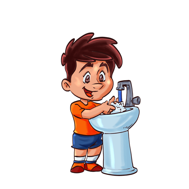 Criança lavando as mãos